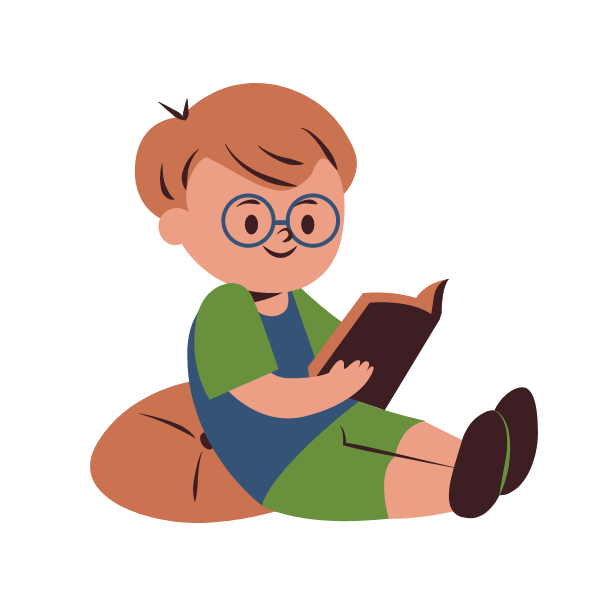 Ilustración de niño leyendo un libro que decora la categoría de secundaria y facultad.